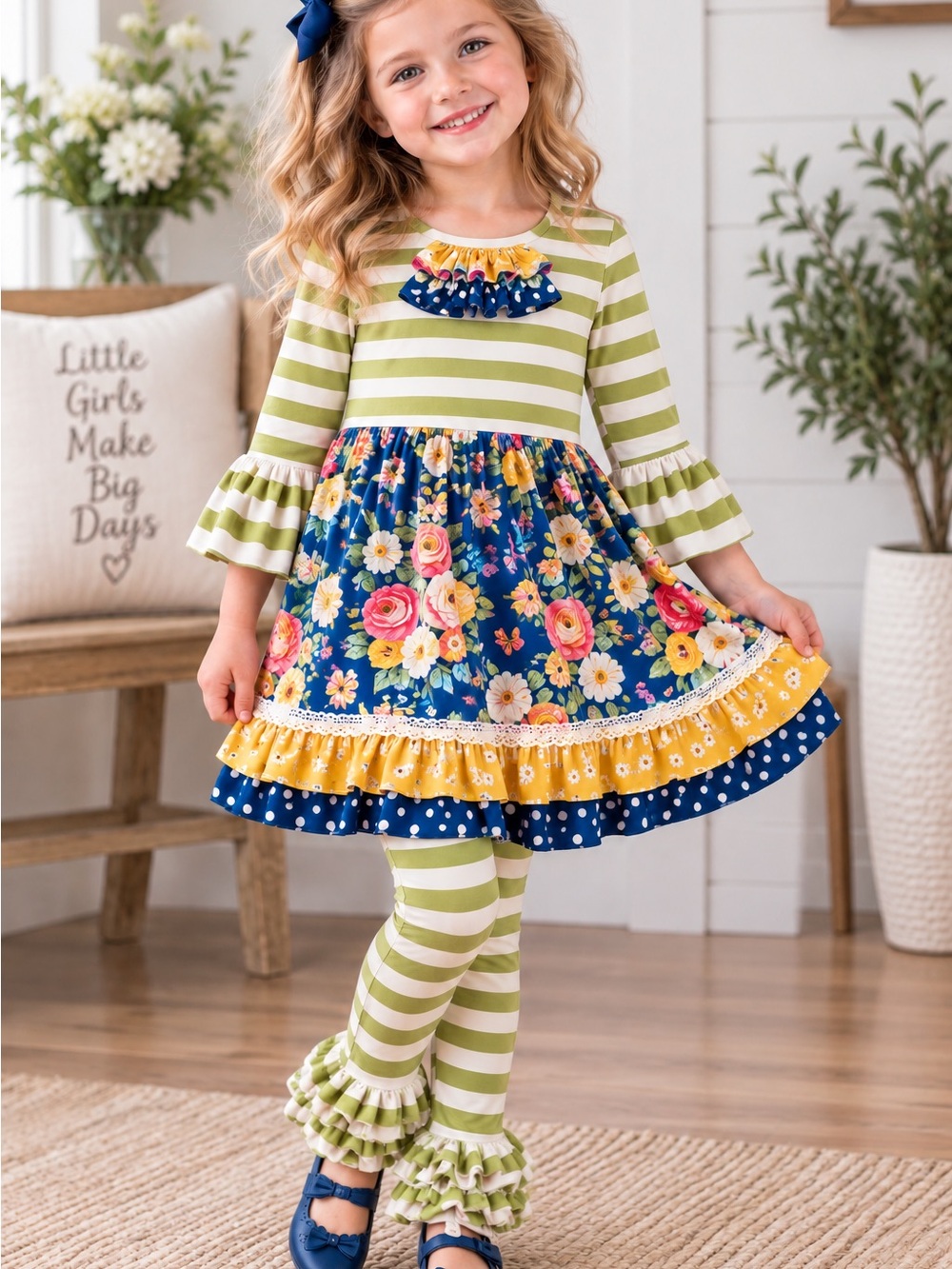 Counting Daisies Dress Leggings Set Size 5 Floral Striped Ruffle Boutique